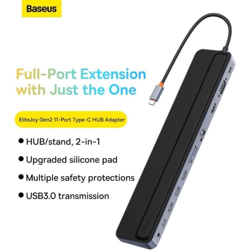 باسيوس ايليت جوي Gen2 محول محوري ذو 11 منفذ - رماد...