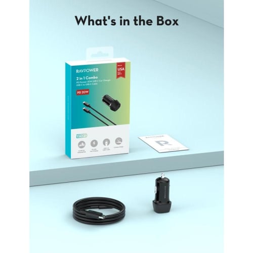 راف باور شاحن سيارة - 20 واط + كابل USB-C إلى USB-...