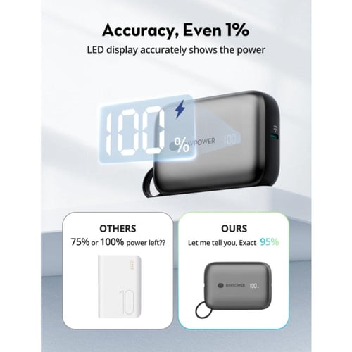 راف باور باور بانك - 10000 mAh - كابل Type-C مدمج...