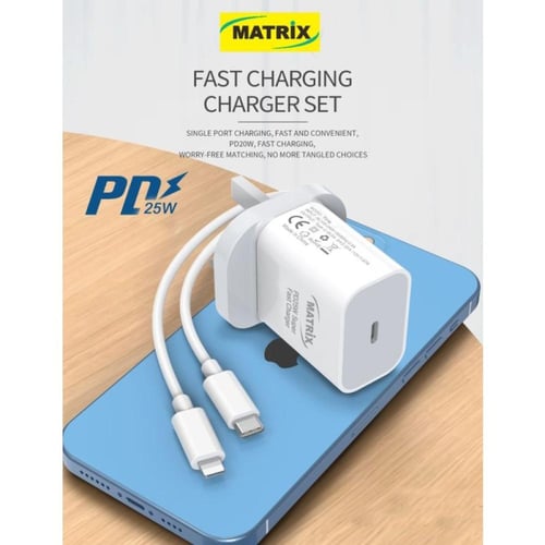 ماتريكس شاحن رأس فائق السرعة - 25 واط - أبيض - EU-...