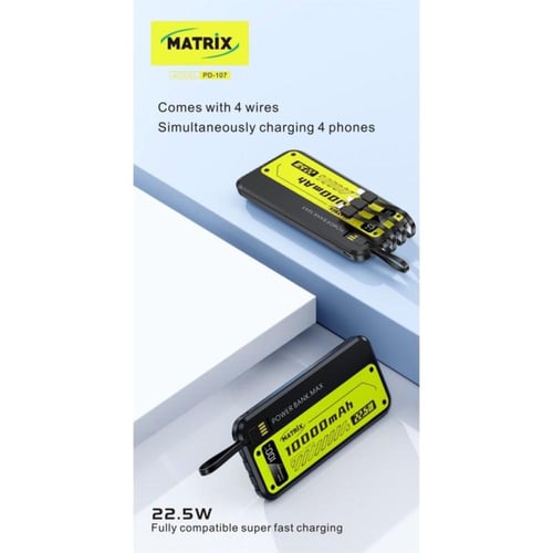 ماتريكس باور بانك 10000 mAh - أسود - PD107