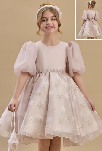 فستان اورجنزا تركي مع شنطة وطوق 3 - 9 سنوات