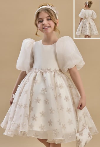 فستان اورجنزا تركي مع شنطة وطوق 3 - 9 سنوات