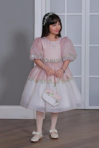 فستان اورجنزا تركي مع شنطة وطوق 3 - 9 سنوات