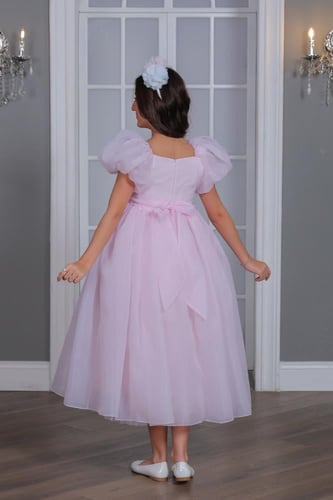 فستان بناتي مورد مع طوق من 6 الى 12 سنة