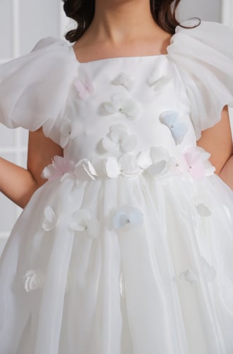 فستان بناتي مورد مع طوق من 6 الى 12 سنة