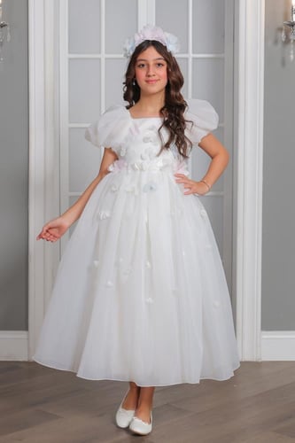 فستان بناتي مورد مع طوق من 6 الى 12 سنة