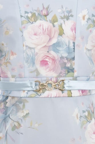 فستان تركي سماوي بطبعات الزهور الربيعية 8 - 15 سنة