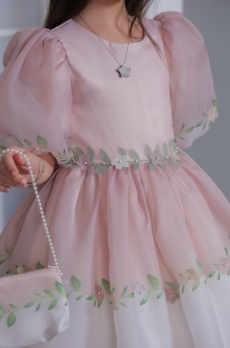 فستان اورجنزا تركي مع شنطة وطوق 3 - 9 سنوات