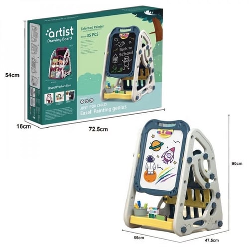 2 في 1 رف كتب مع سبورة للاطفال (وردي)