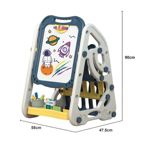 2 في 1 رف كتب مع سبورة للاطفال (وردي)
