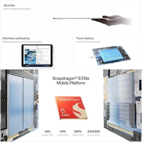 OnePlus Pad 3، Snapdragon® 8 Elite، معدل تحديث 144...