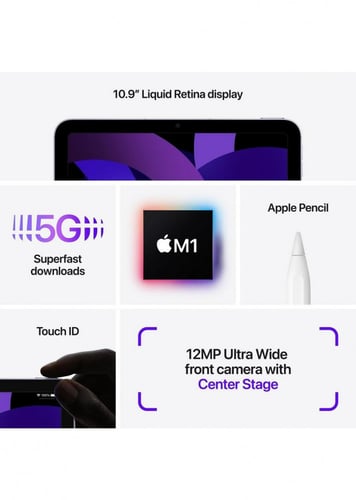 ايباد اير 5 موديل 2022 ( 256جيجا+ منفذ شريحة , واي...