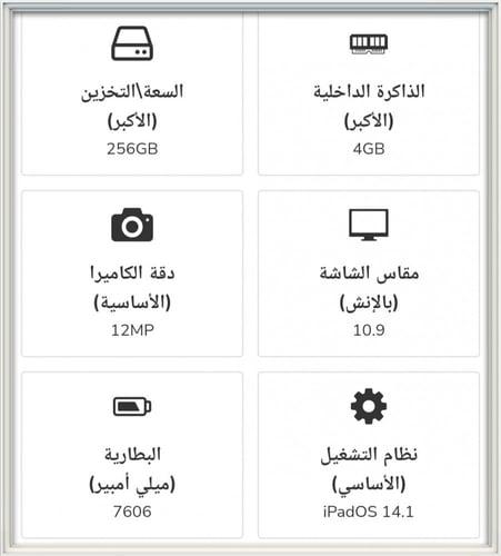 ايباد اير 4 (موديل 2020 ) 256 جيجا واي فاي
