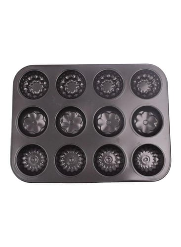 قالب كيك أسود غير لاصق للخبز، سعة 12 كاب كيك