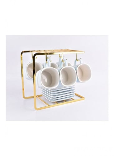 طقم اكواب قهوة سيراميك فاخرة مع أطباق وحامل تجفيف...