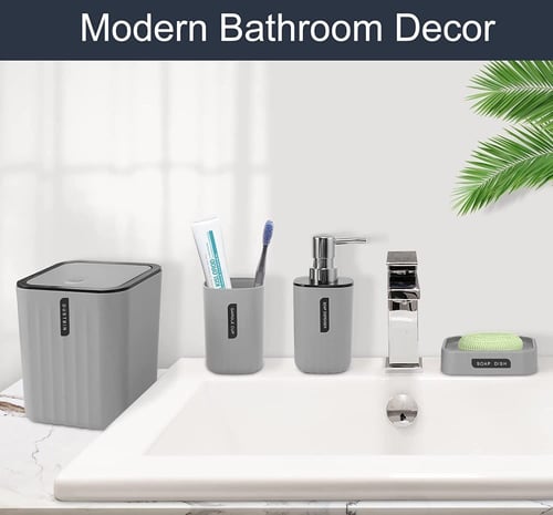 طقم اكسسوارات حمام من 4 قطع-رمادي