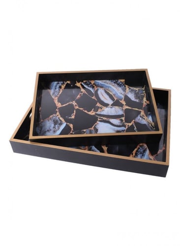 صواني زجاجية مستطيلة بنقوش وزخارف جميلة قطعتين