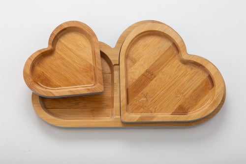 أطباق تقديم خشبية على شكل قلوب 3 قطع