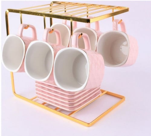 طقم اكواب قهوة سيراميك فاخرة مع أطباق وحامل تجفيف...