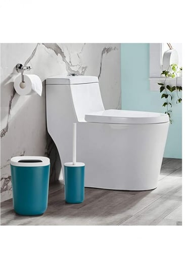 طقم اكسسوارات حمام من 6 قطع-أزرق/أبيض