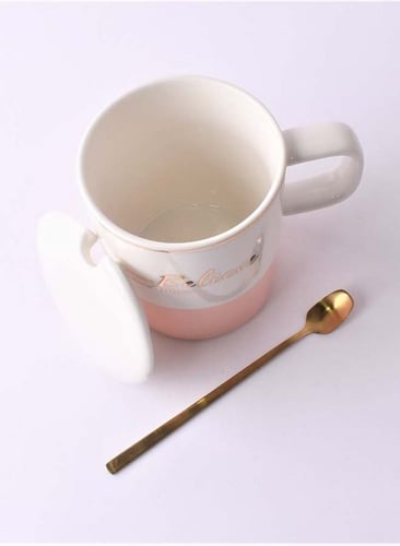 كوب قهوة سيراميك بألوان متنوعة مع غطاء وملعقة ذهبي...