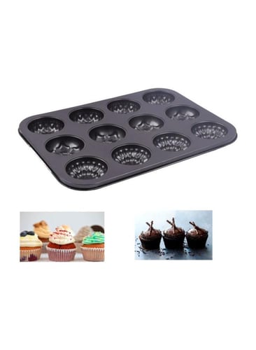 قالب كيك أسود غير لاصق للخبز، سعة 12 كاب كيك