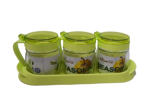 حافظات توابل زجاجية شفافة مع ملعقة مثقوبة