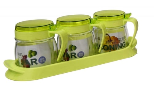 حافظات توابل زجاجية شفافة مع ملعقة مثقوبة