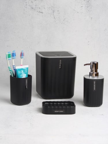 طقم اكسسوارات حمام من 4 قطع-أسود/رمادي