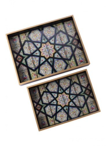 طقم طوفرية زجاجية مستطيلة بنقوش وزخارف جميلة قطعتي...