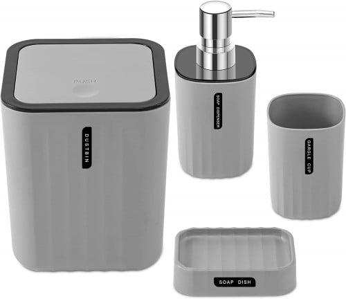 طقم اكسسوارات حمام من 4 قطع-رمادي