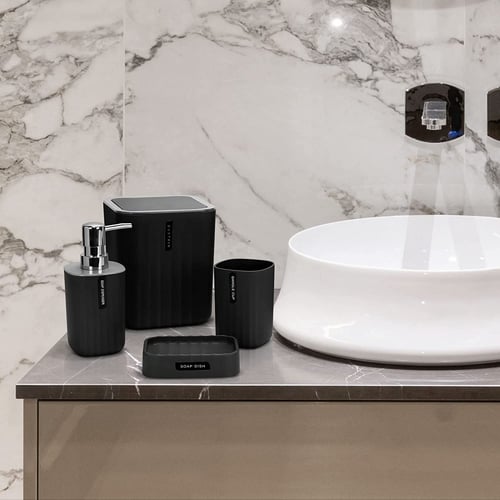 طقم اكسسوارات حمام من 4 قطع-أسود/رمادي