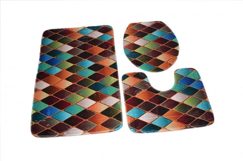 دعاسات حمام 3 قطع مانعة للانزلاق بتصميم كاروهات