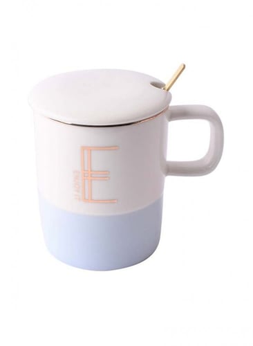 كوب قهوة سيراميك بألوان متنوعة مع غطاء وملعقة ذهبي...