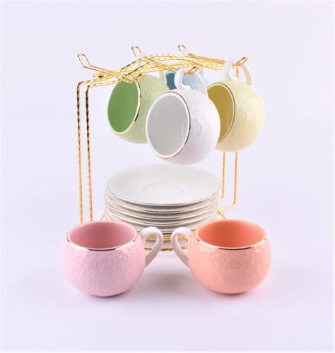 طقم اكواب شاي سيراميك 12 قطعة متنوع الألوان بسعة ك...