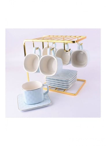 طقم اكواب قهوة سيراميك فاخرة مع أطباق وحامل تجفيف...