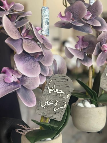 فازة الاسمنت مع ورد الاوركيد الفاخر