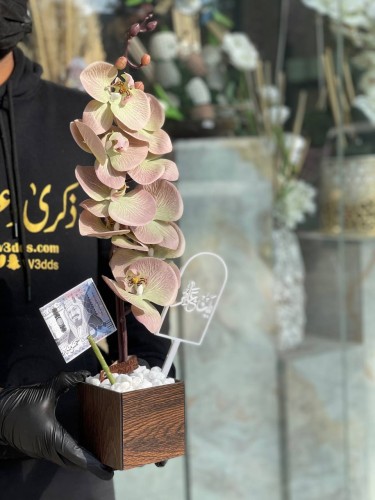 فازه خشب مع ورد الاوركيد الفاخر