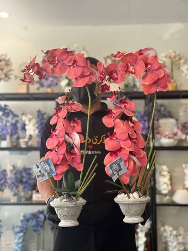 فازة الاسمنت مع ورد الاوركيد الفاخر