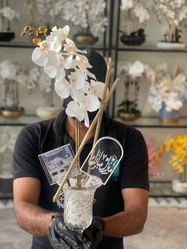 فازة زجاج مع ورد الاوركيد الفاخر