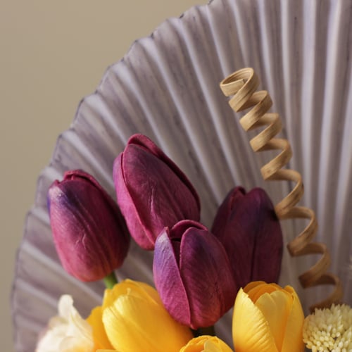 باقه ورد صناعي أصفر+بنفسجي