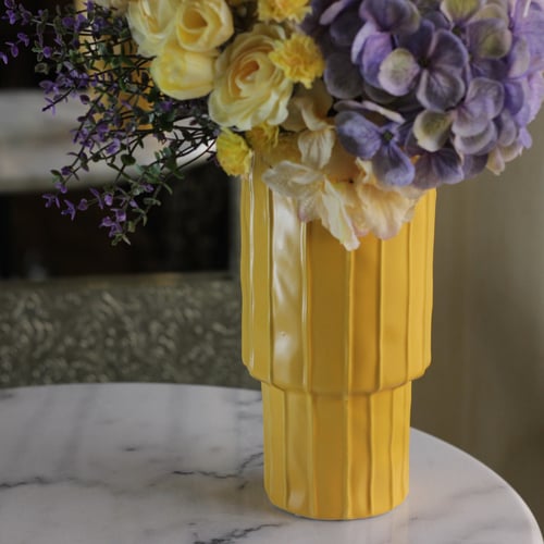 باقه ورد صناعي أصفر+بنفسجي