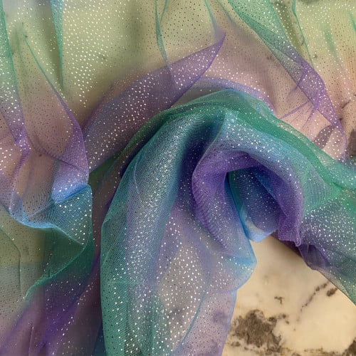 قماش تل مخطط ترتر لون(أزرق+أخضر+بنفسجي) قياس(110*7...