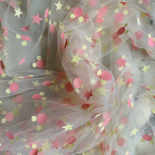 قماش تل مطبوع نجوم ودوائر قياس(83*95سم) (قطعه واحد...