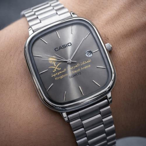 ساعة كاسيو casio LTP بشعار سيفين ونخلة تيتانيوم رص...