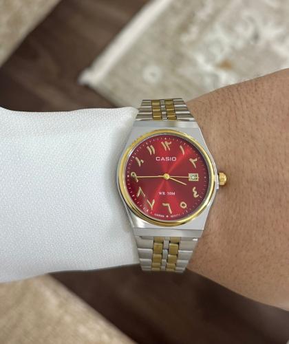 ساعة كاسيو casio MTP لونين ارقام عربية احمر