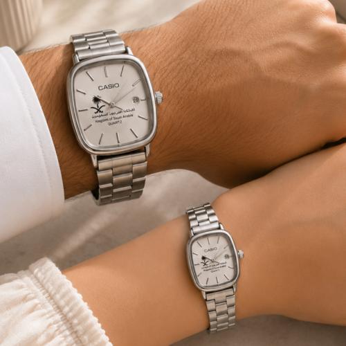 طقم ساعة كاسيوCASIO LTP رجالي ونسائي ابيض