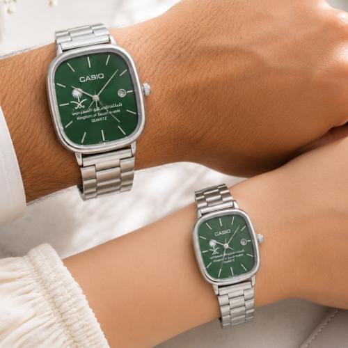 طقم ساعة كاسيو CASIO LTP رجالي ونسائي اخضر