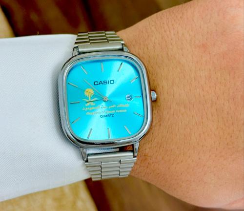 ساعة كاسيو casio LTP ازرق بشعار سيفين ونخلة